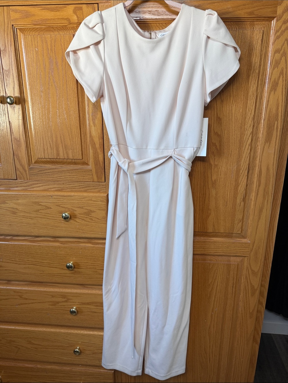 Calvin Klein Soft Cream Tie-Waist Jumpsuit